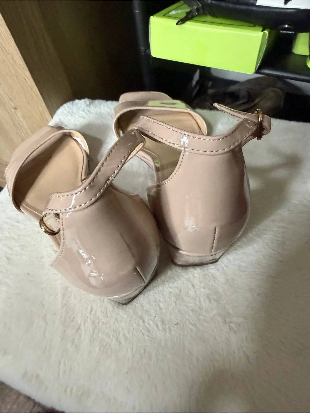Unisa Beige Patent Ankle Strap Wedge Sandal